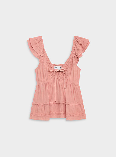 Twik: La blouse &agrave; volants effet froiss&eacute; Vieux rose pour femme