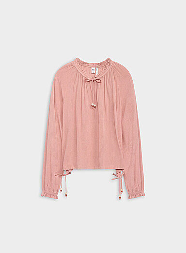 Twik Dusky Pink Tie collar crinkled-effect blouse for women