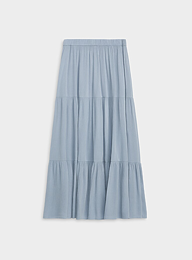 Twik Baby Blue Wrinkled effect tiered maxi skirt for women