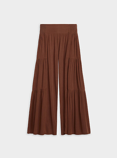 Twik: Le pantalon &eacute;vas&eacute; taille smok&eacute;e Chocolat - Espresso pour femme