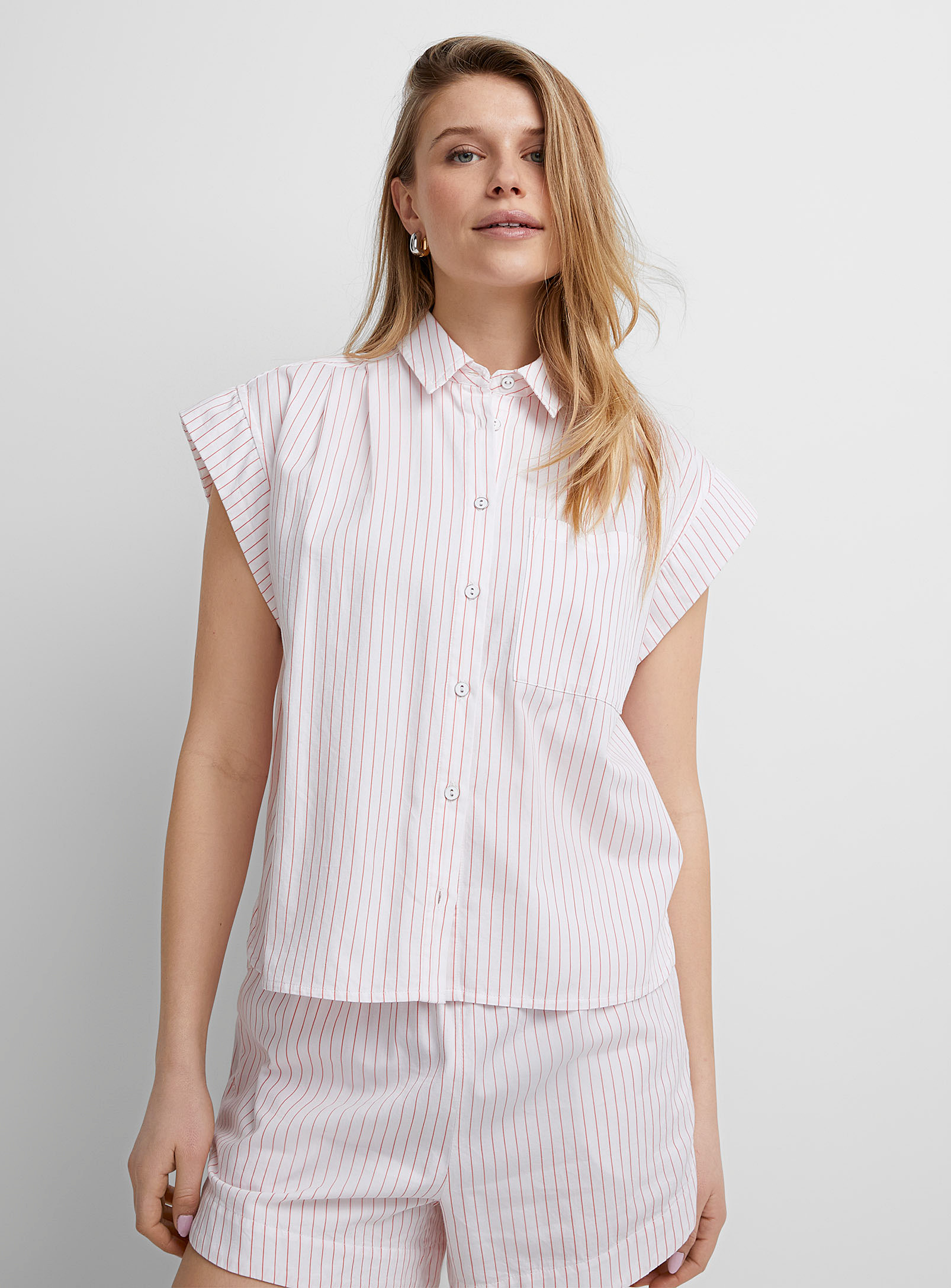 Icone Cap-sleeve Boxy-fit Poplin Blouse In Pink