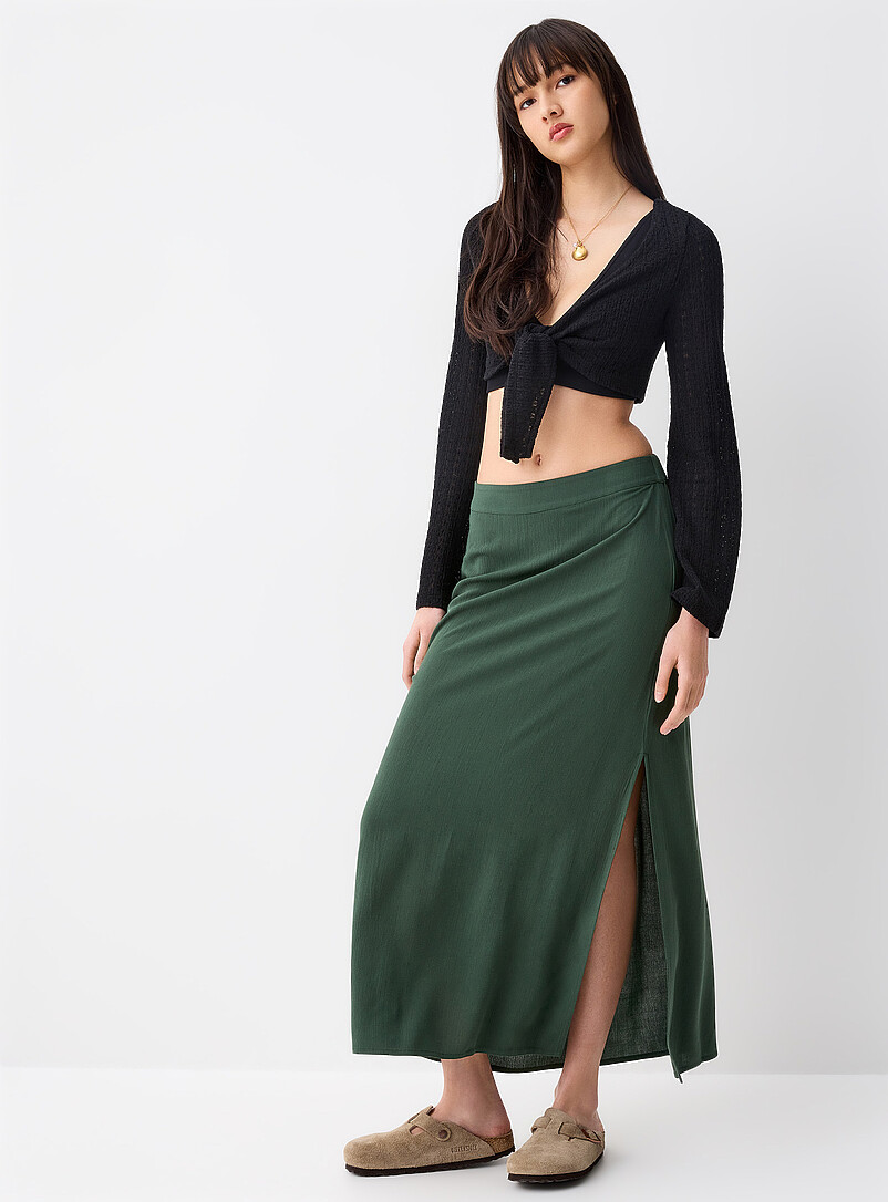 Side-Slit Textured Crepe Maxi Skirt
