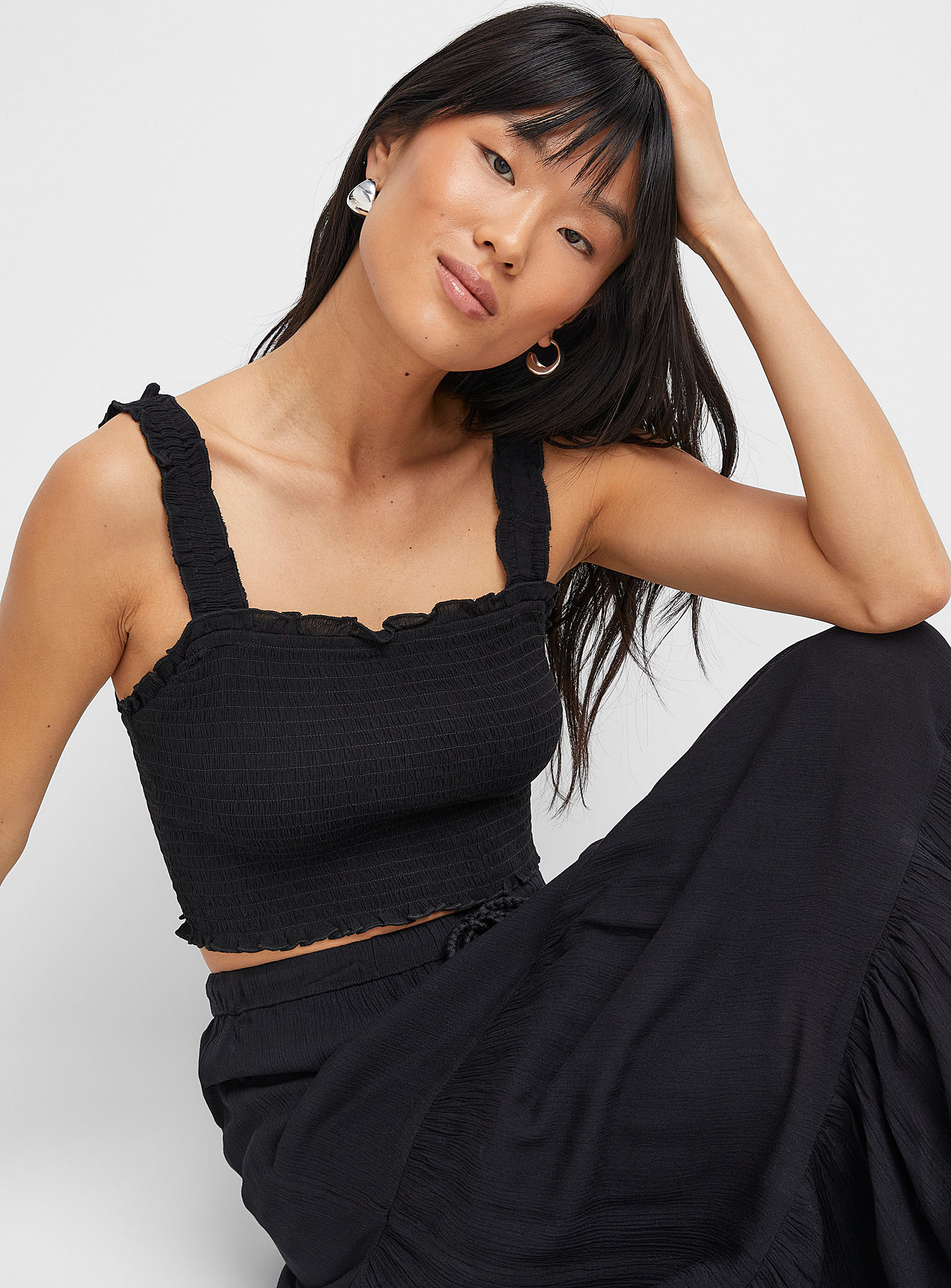 Icone Smocked Cropped Cami In Black