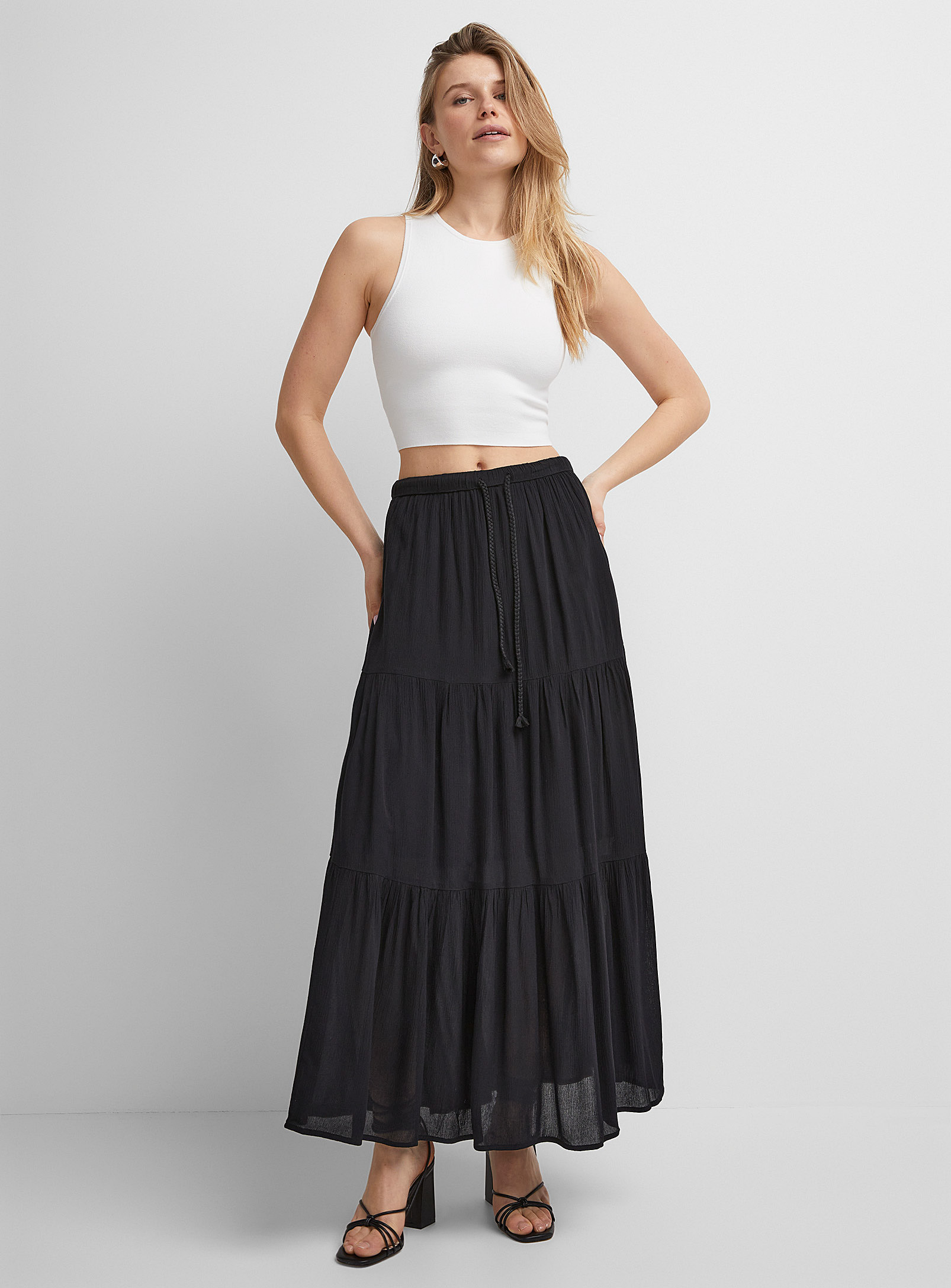 Icone Crinkled Tiered Maxi Skirt In Black