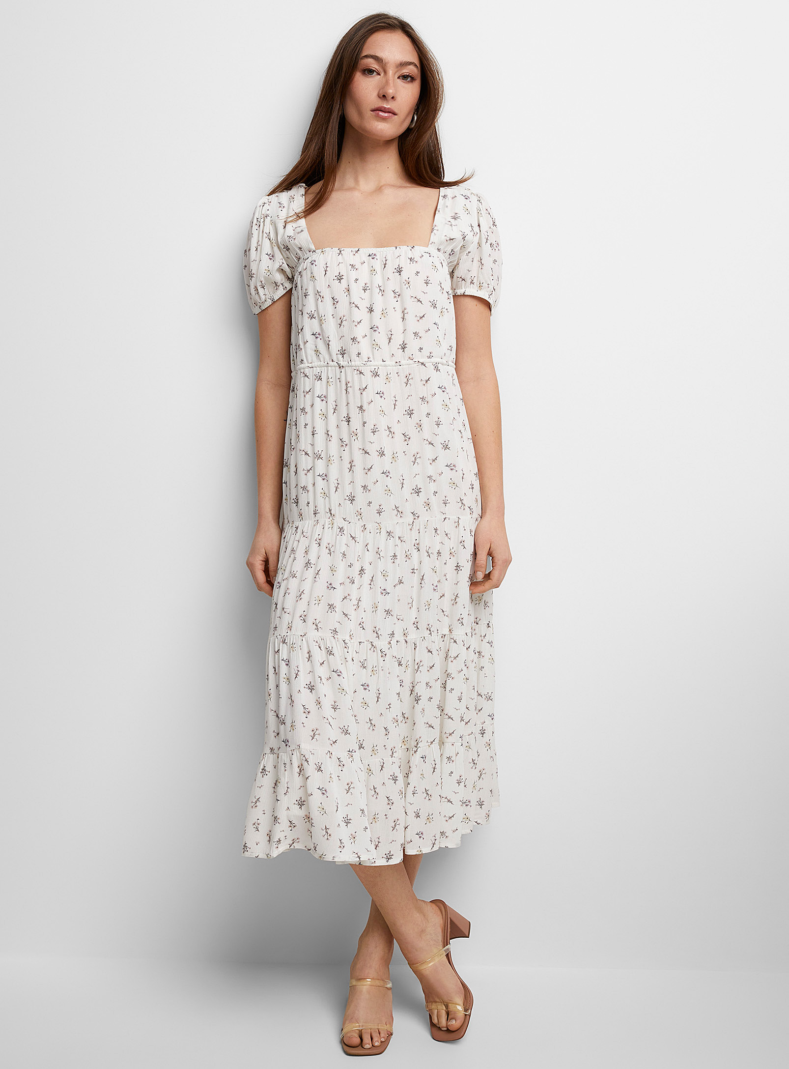 Icone Wrinkled Texture Open-back Long Dress In Patterned White