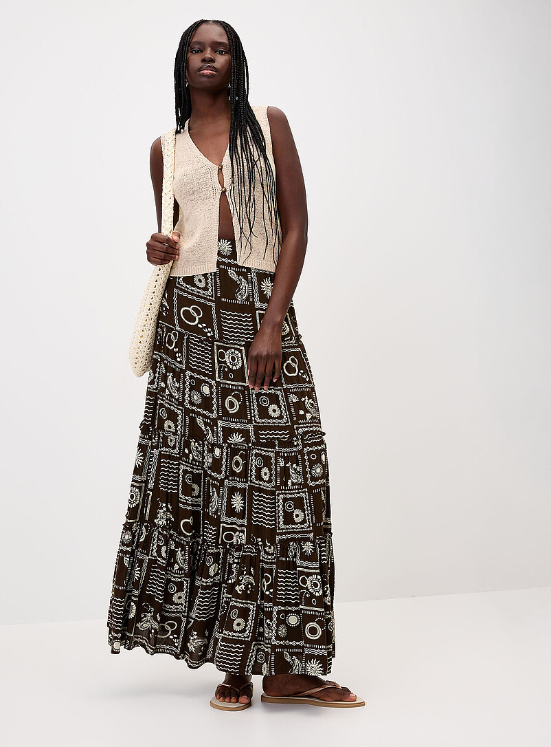 Crinkled Ruffled-Tier Skirt
