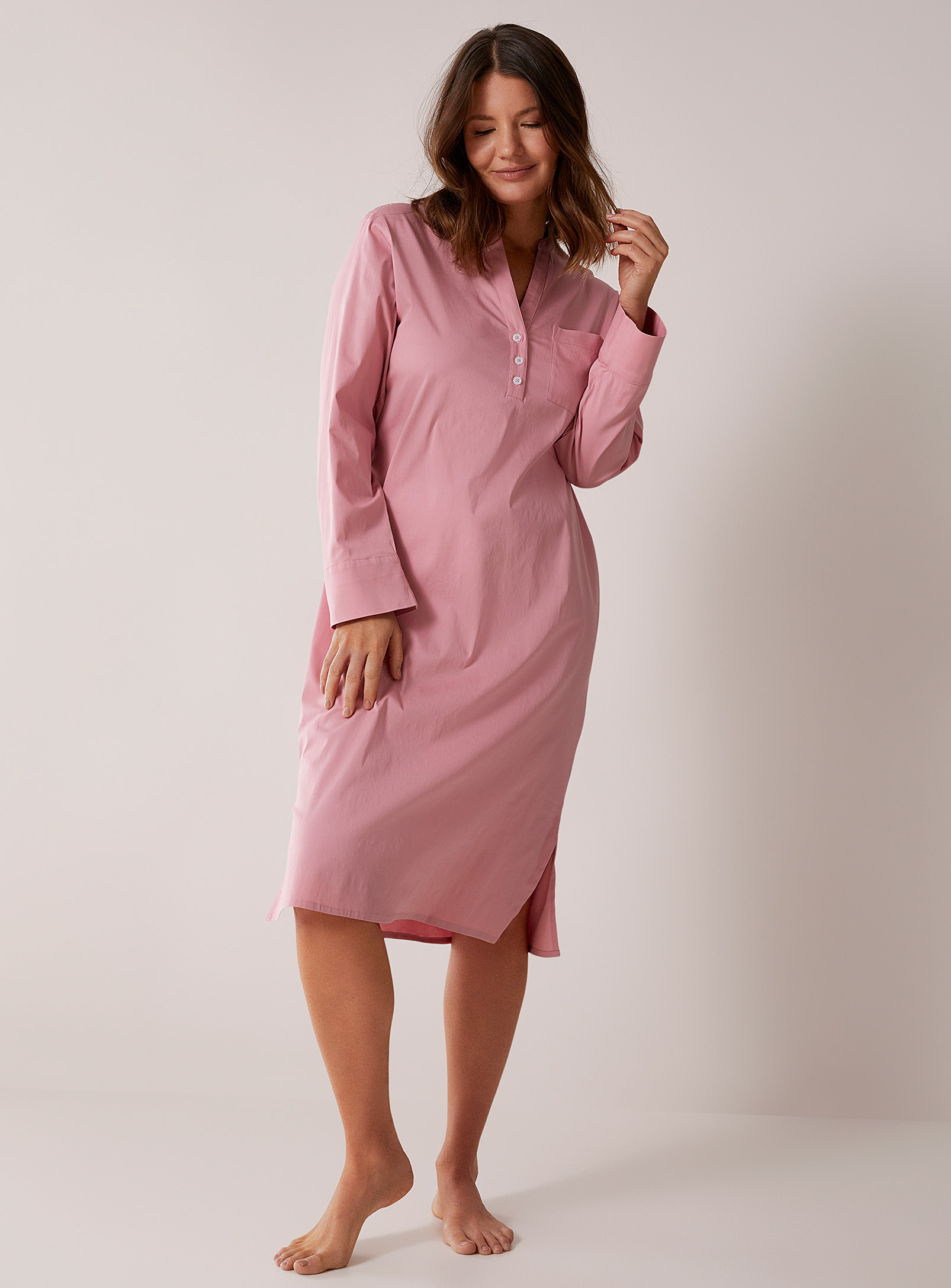 Miiyu Long Organic Cotton Poplin Nightgown In Pink