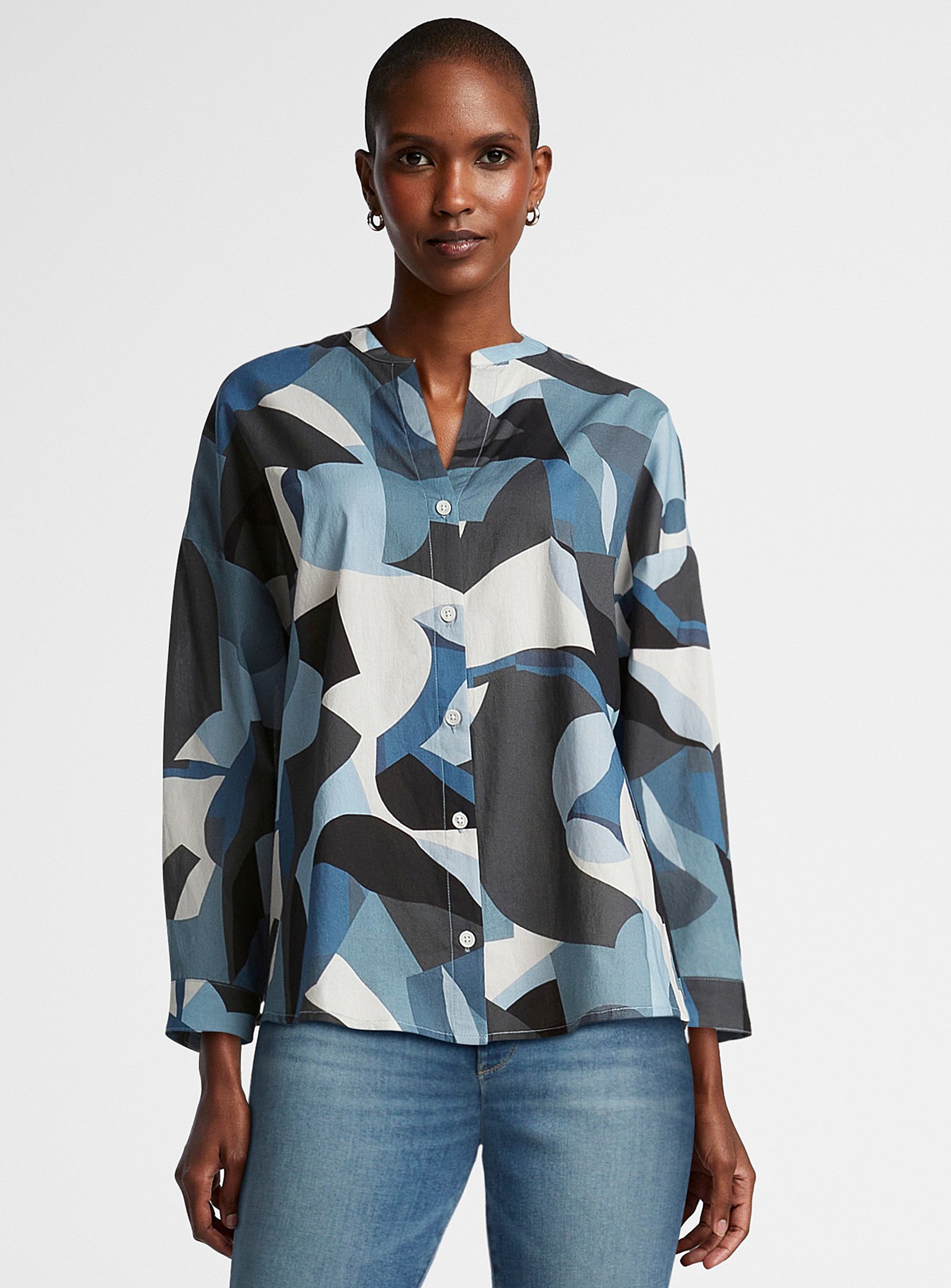 Contemporaine Vibrant Print Lightweight Shirt In Patterned Blue