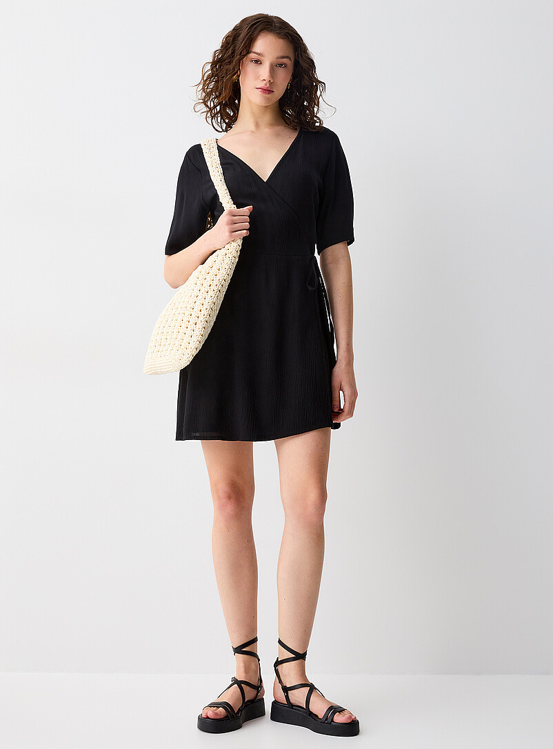 Crinkled Wrap-Style Minidress