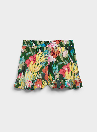 Ruffled elastic-waist mini short