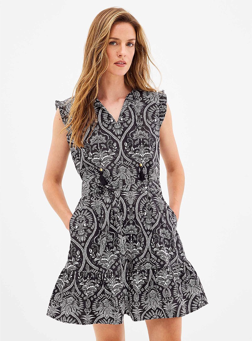 Blac-And-White Rococo Ruffled Dress