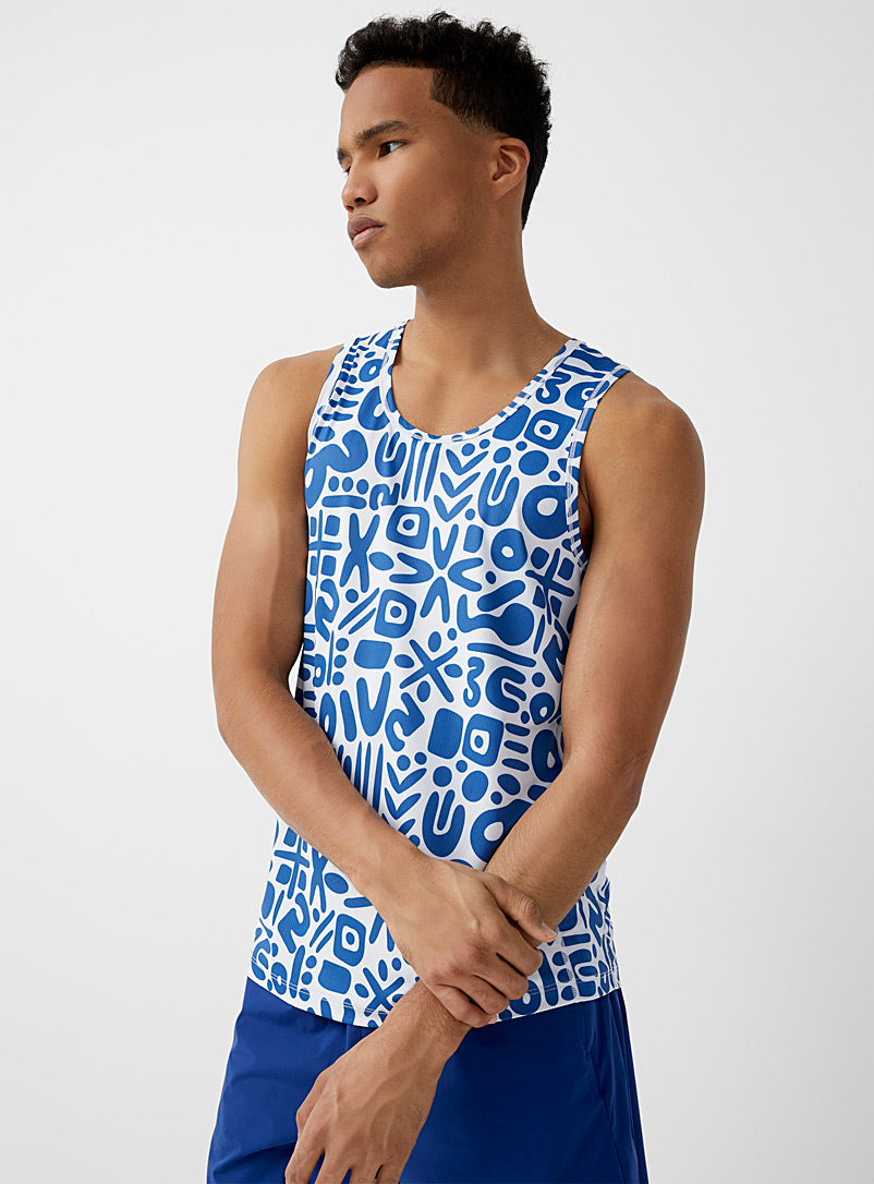 I.FIV5 Patterned White Micro-perforated tank top for men