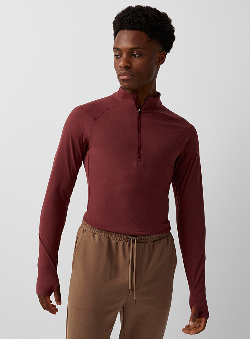 I.FIV5 Ruby Red Semi-fitted zip-up mock-neck top for men