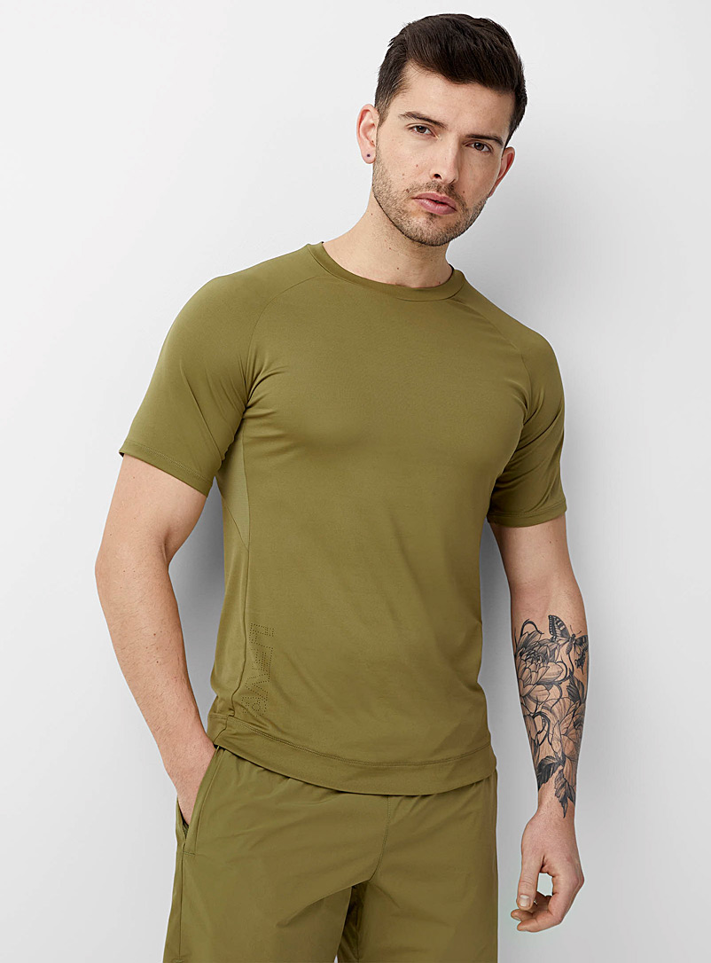 I.FIV5 Khaki Perforated logo fitted T-shirt for men