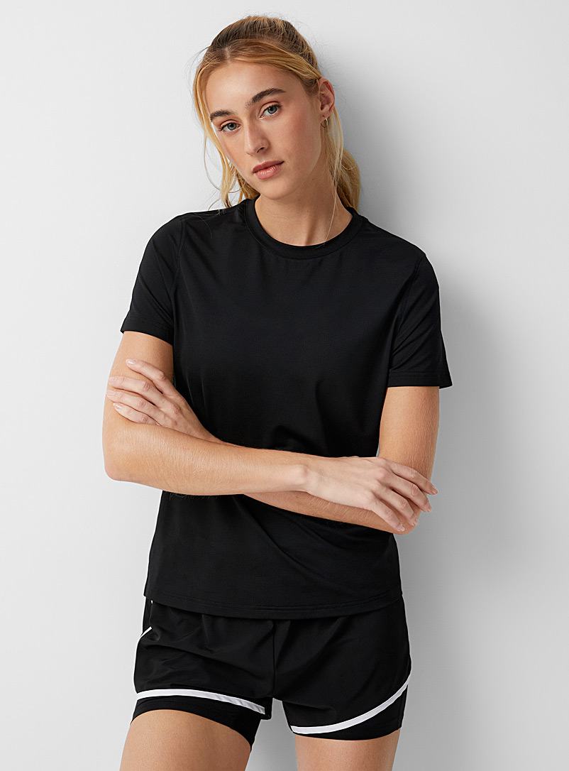 I.FIV5 Black Micro-perforated crew-neck tee for women