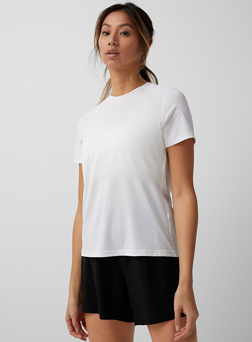 I.FIV5 White Micro-perforated crew-neck tee for women