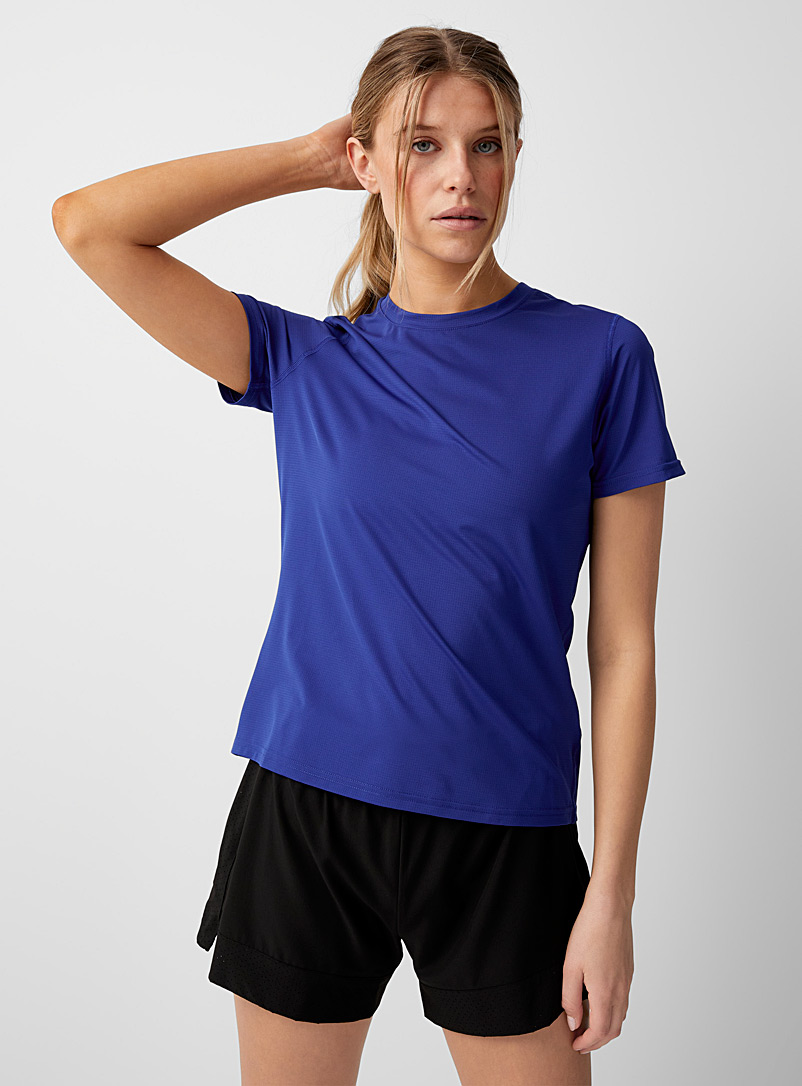 I.FIV5: Le t-shirt col rond microperforé Bleu royal-saphir pour femme