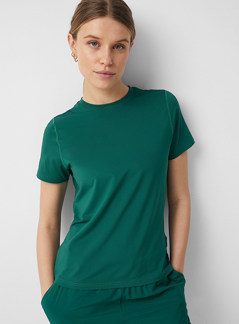 I.FIV5: Le t-shirt col rond microperforé Vert foncé-mousse-olive pour femme