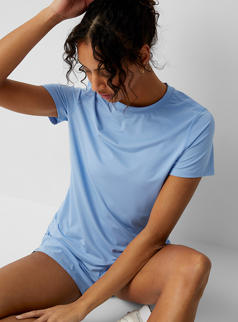 I.FIV5 Baby Blue Micro-perforated crew neck tee for women