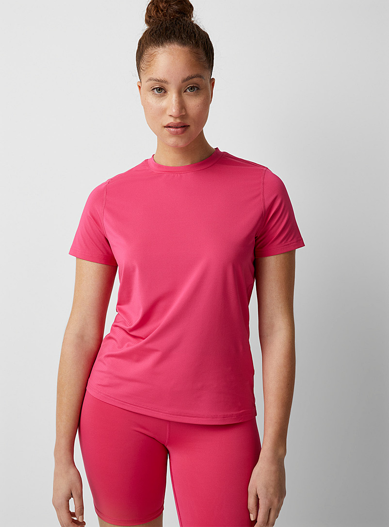 I.FIV5 Pink Micro-perforated crew neck tee for women