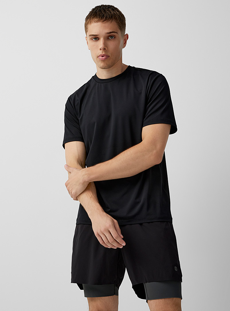 I.FIV5 Black Micro-perforated back boxy tee for men