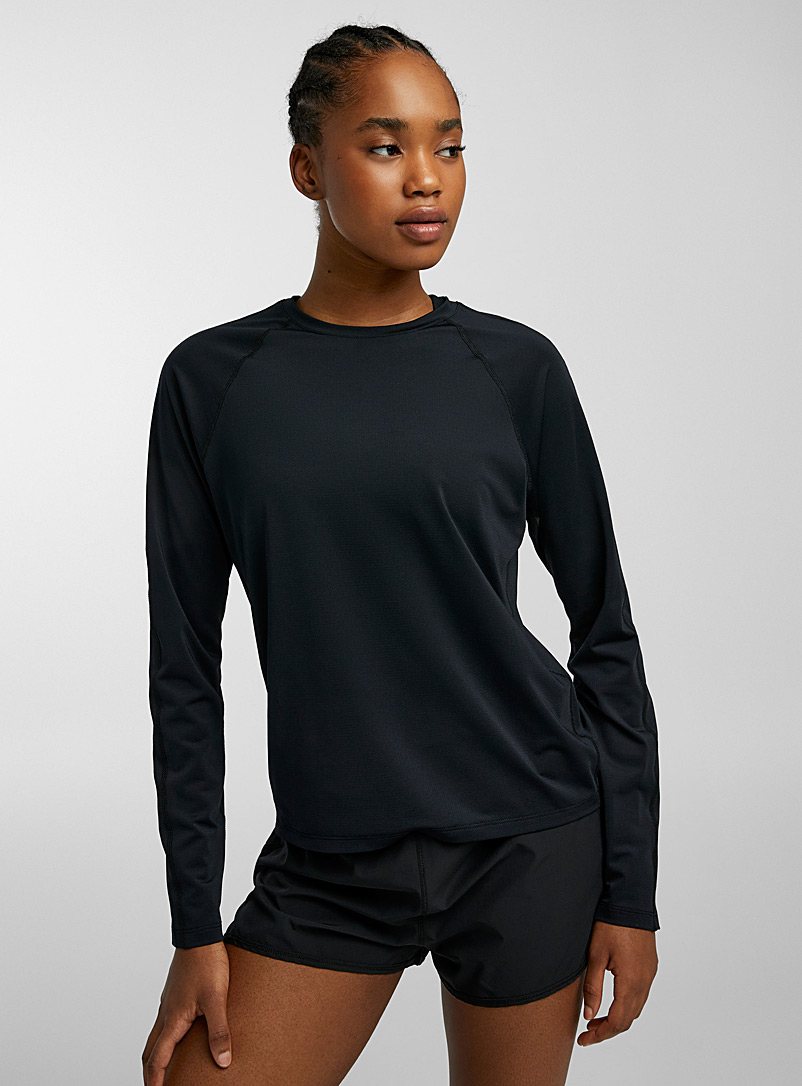 I.FIV5: Le t-shirt raglan microperforé Noir pour femme