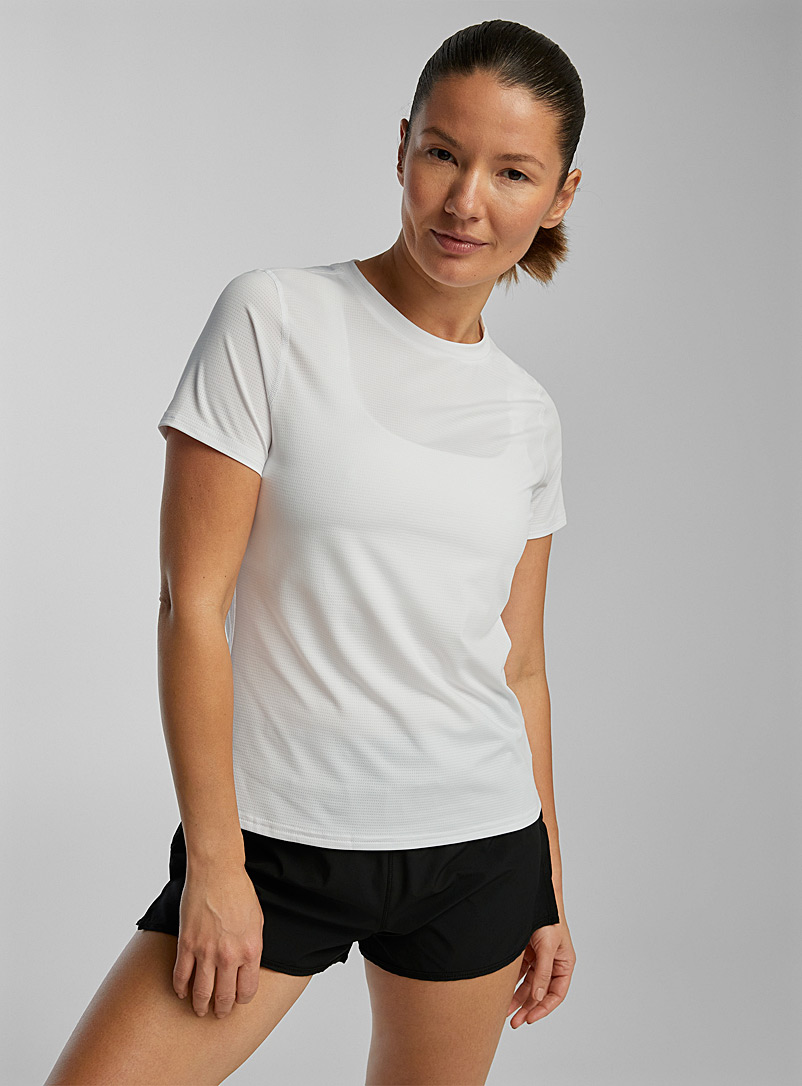 I.FIV5 White Micro-perforated fitted tee for women