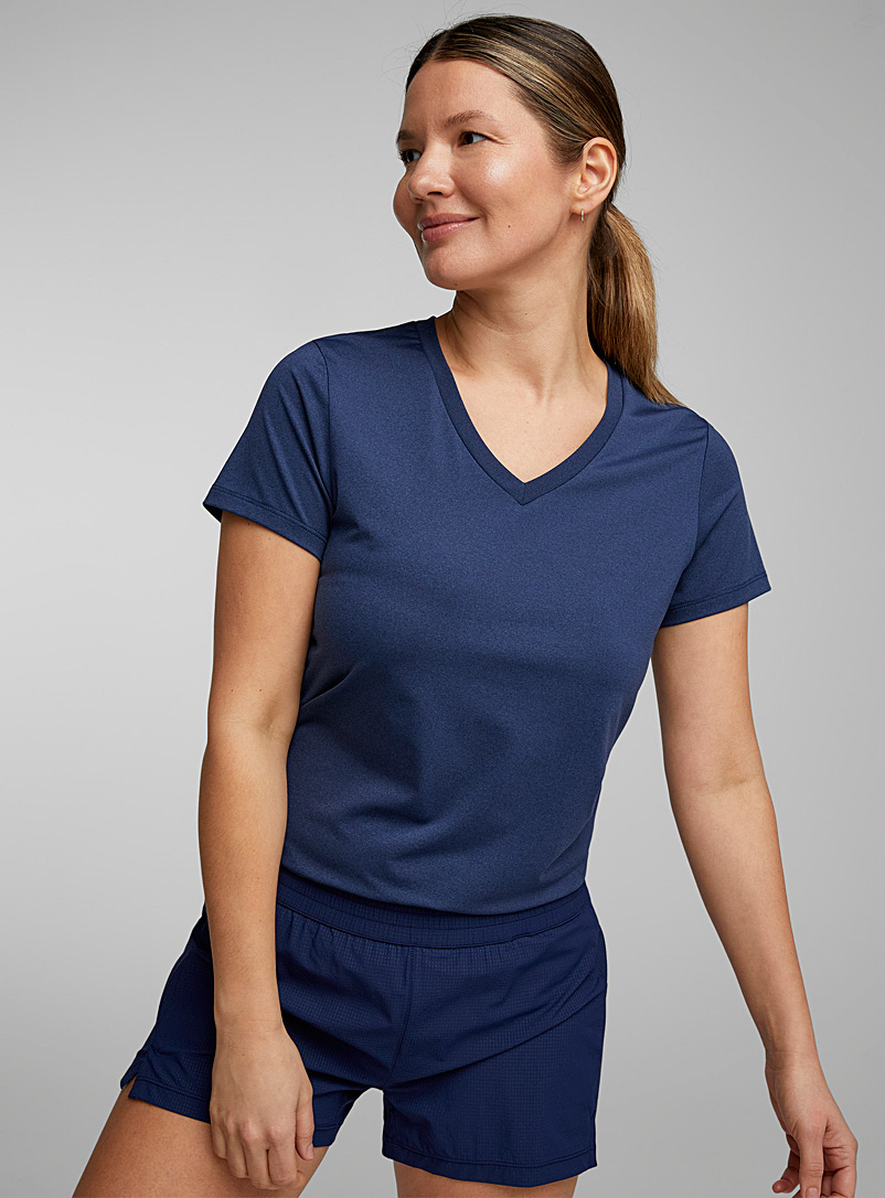 I.FIV5: Le t-shirt jersey frais col V Bleu marine - Bleu nuit pour femme