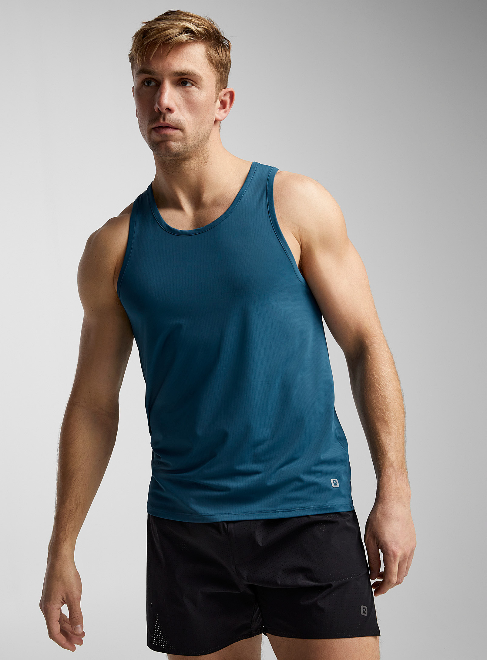 I.fiv5 Solid-colour Drop Armhole Micro-perforated Tank In Teal