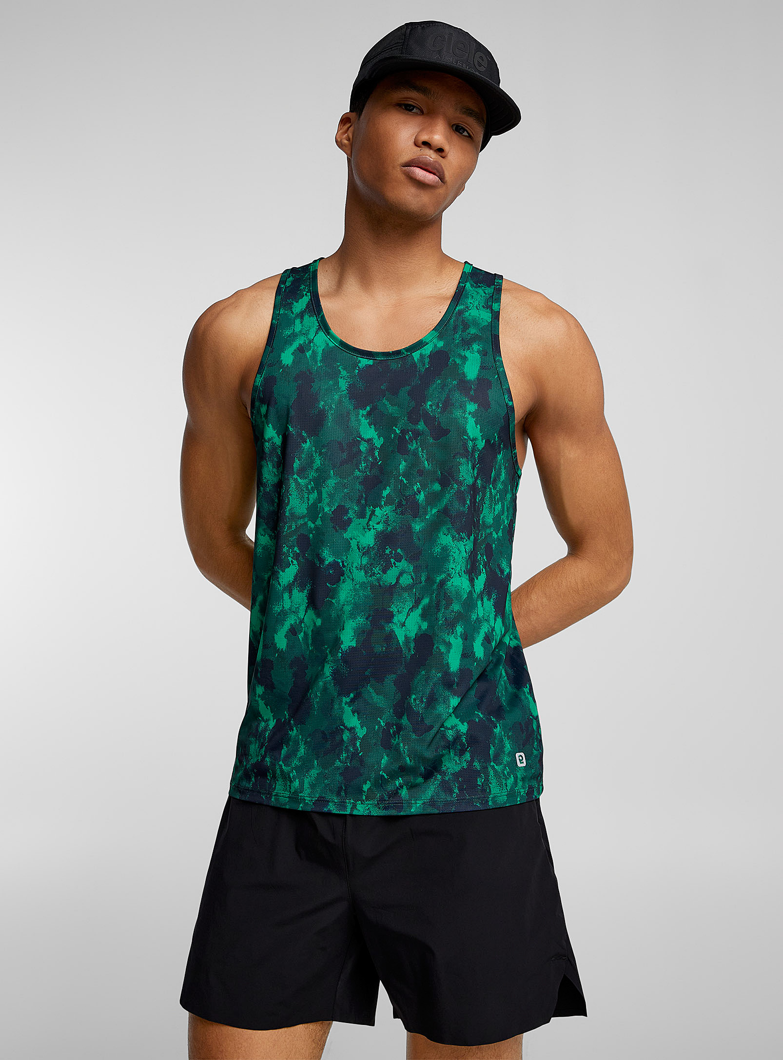 I.fiv5 Low Armhole Micro-perforated Printed Tank In Patterned Green