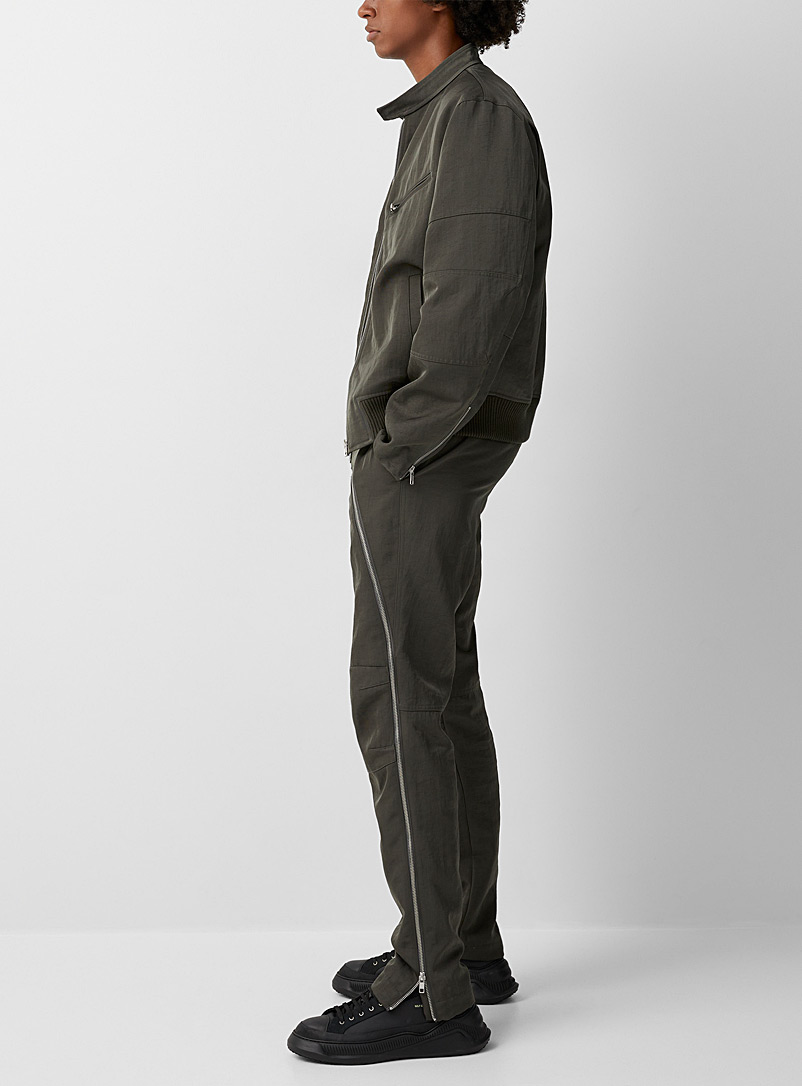 Helmut Lang Grey Satiny twill zippered pant for men