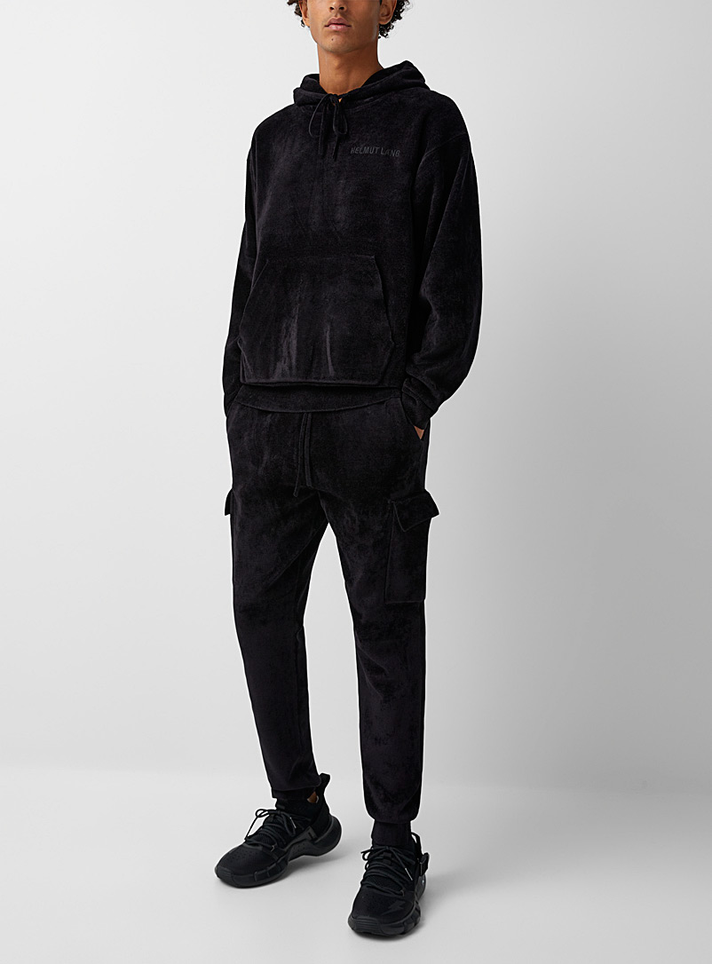 Helmut Lang Black Velvety terry hoodie for men