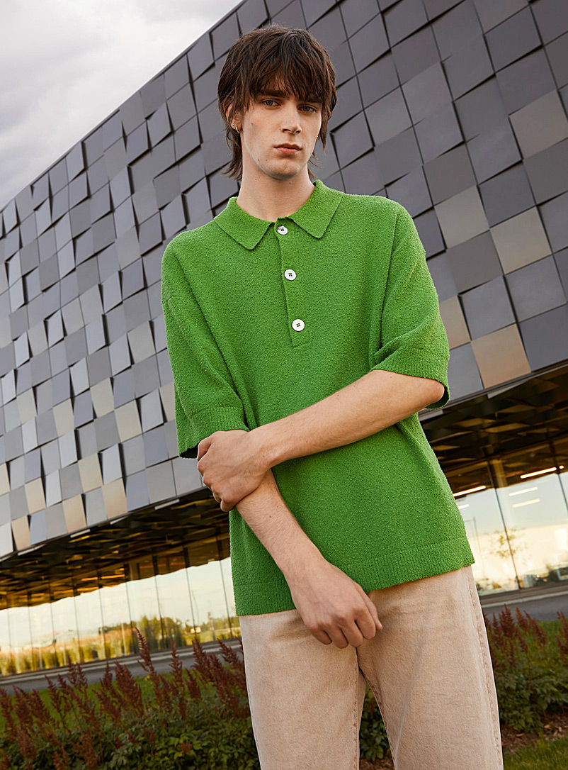 Helmut Lang Green Terry knit polo for men