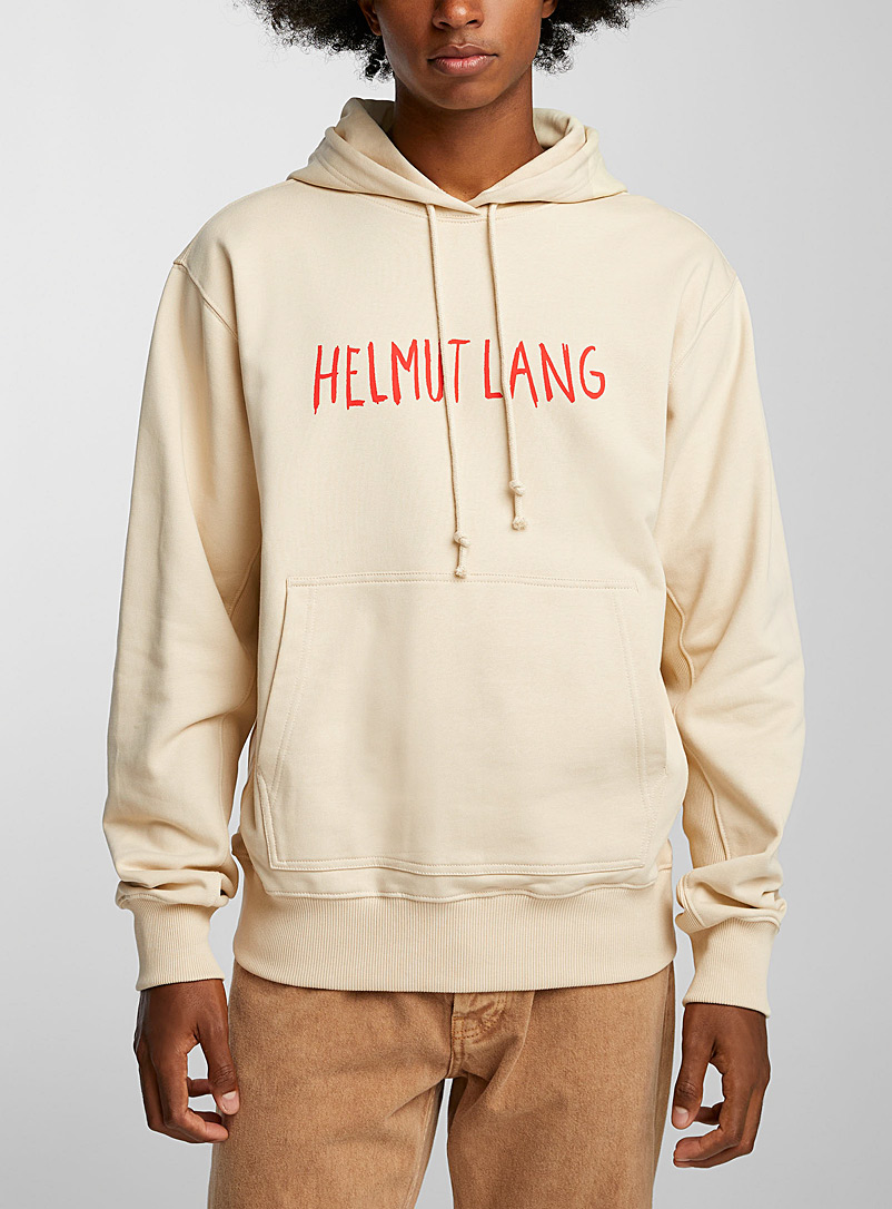 Helmut Lang Cream Beige Western print signature hoodie for men