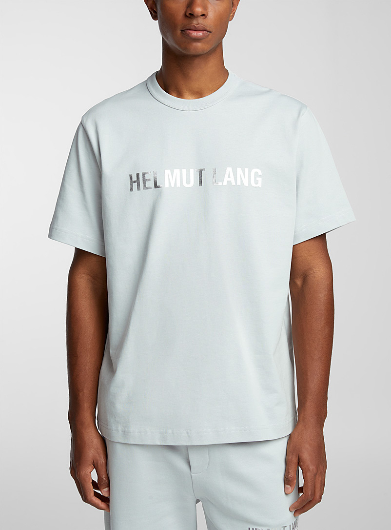Helmut Lang: Le t-shirt Space imprimés argentés Bleu pâle-bleu poudre pour homme
