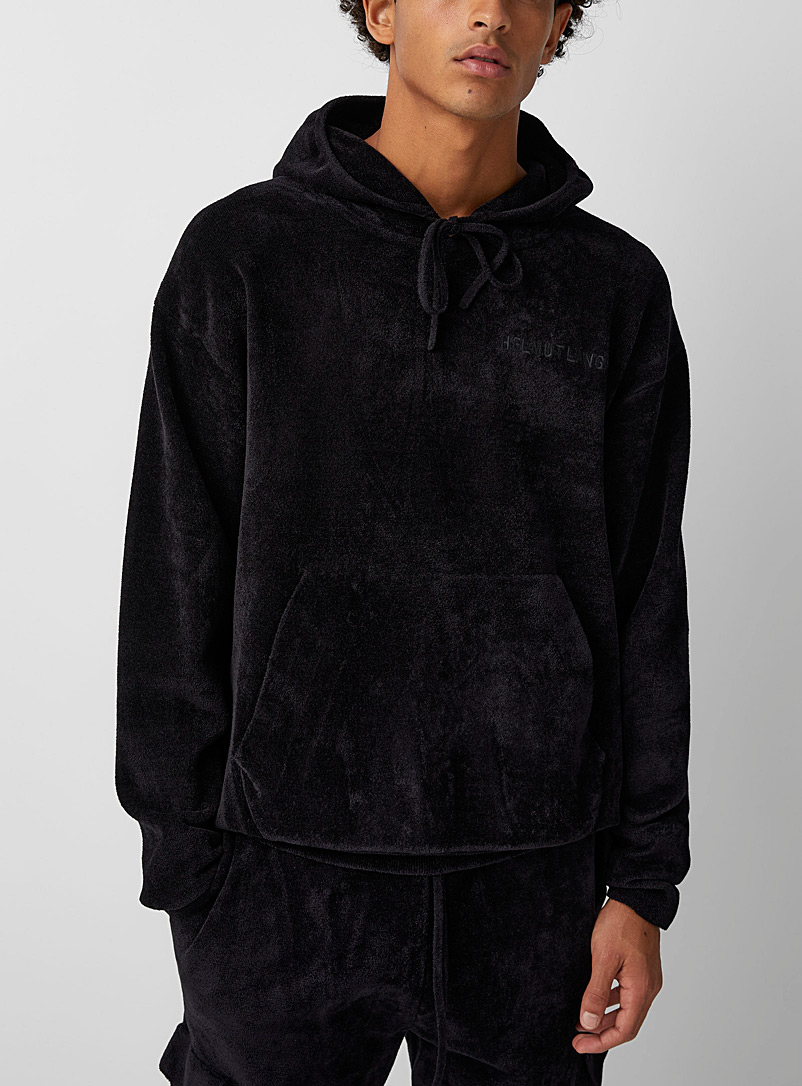 Helmut Lang Black Velvety terry hoodie for men