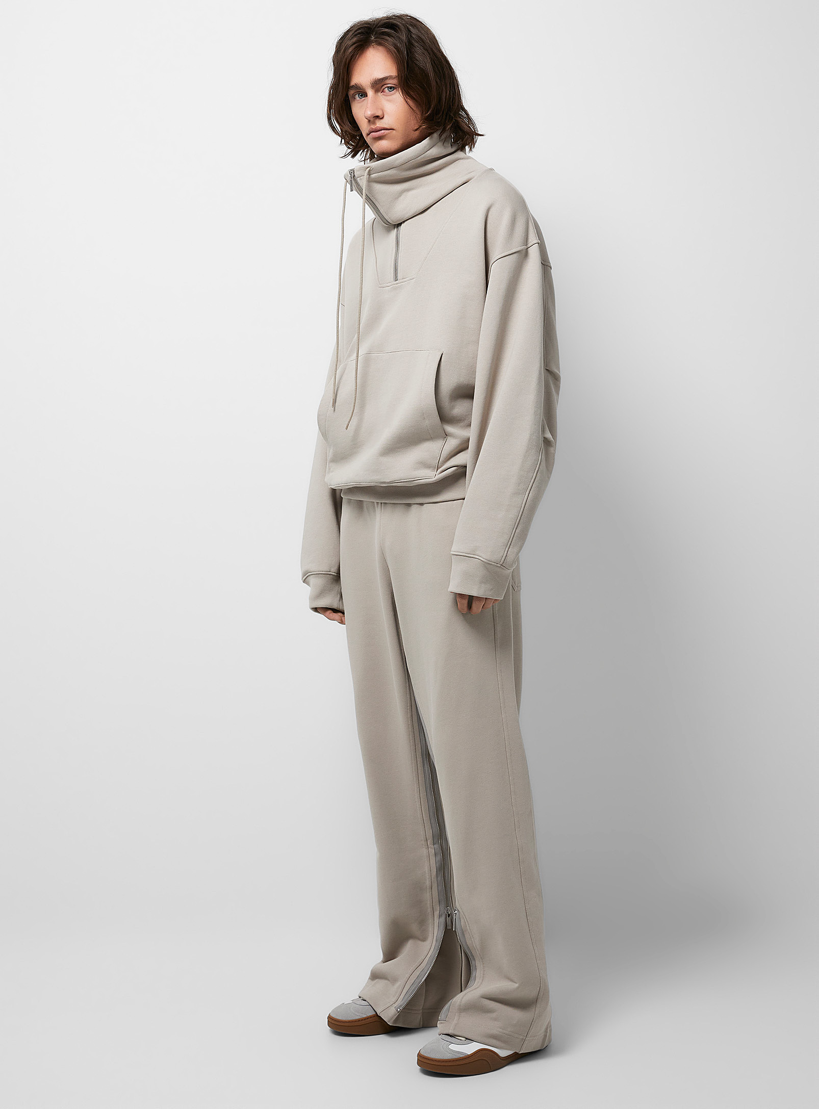 Helmut Lang Zippered Grey Jogger In Ivory/cream Beige