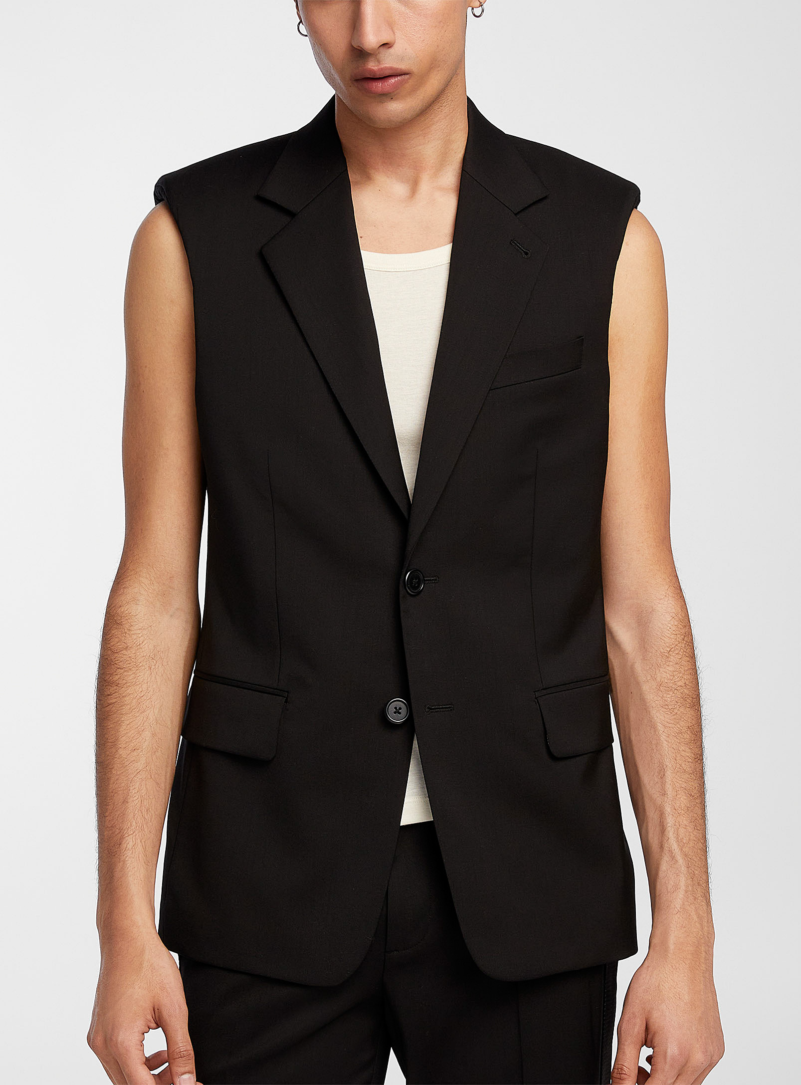 Helmut Lang Virgin Wool Sleeveless Jacket In Black