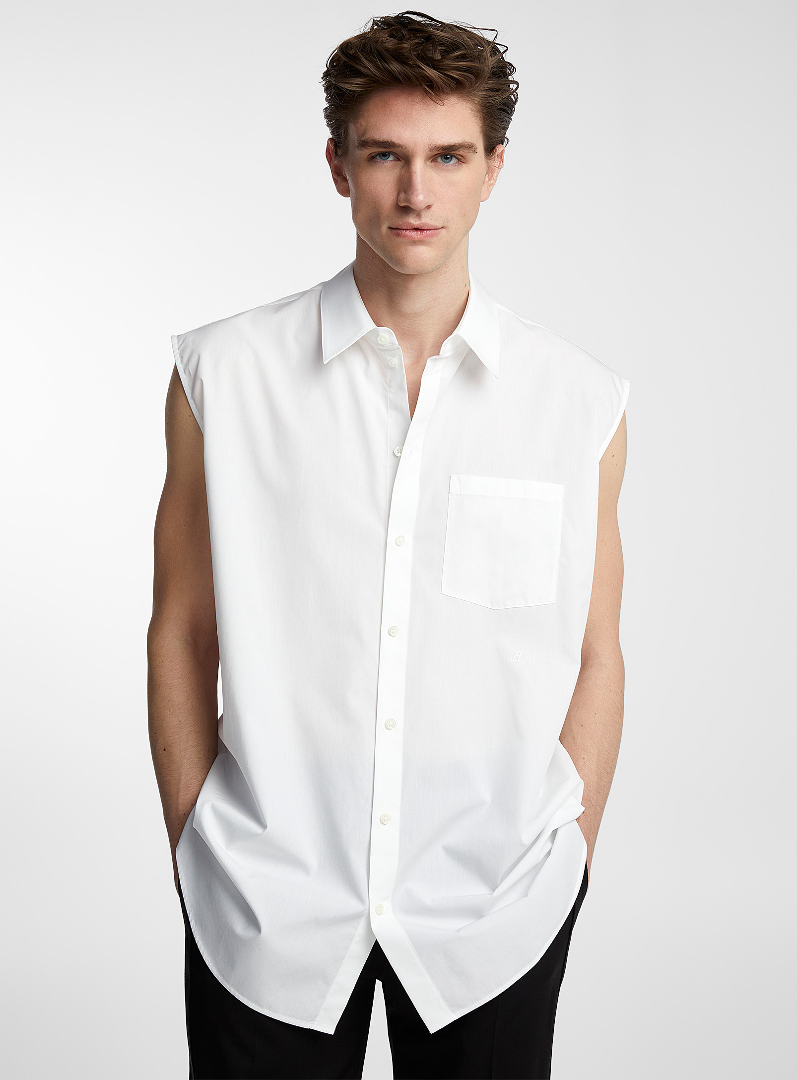 Shop Helmut Lang Sleeveless Poplin Shirt In White
