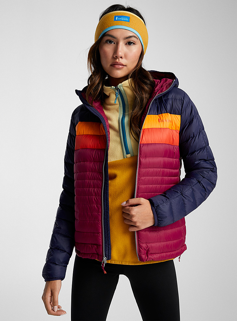 Cotopaxi Cherry Red Fuego quilted hooded jacket for women