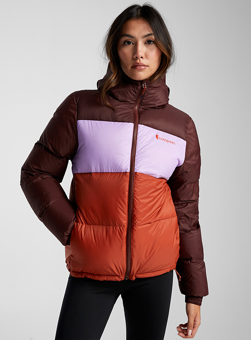 Cotopaxi Ruby Red Solazo hooded puffer jacket for women