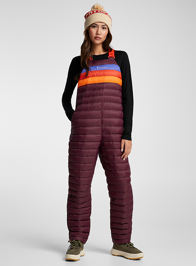 Cotopaxi Ruby Red Fuego quilted overalls for women