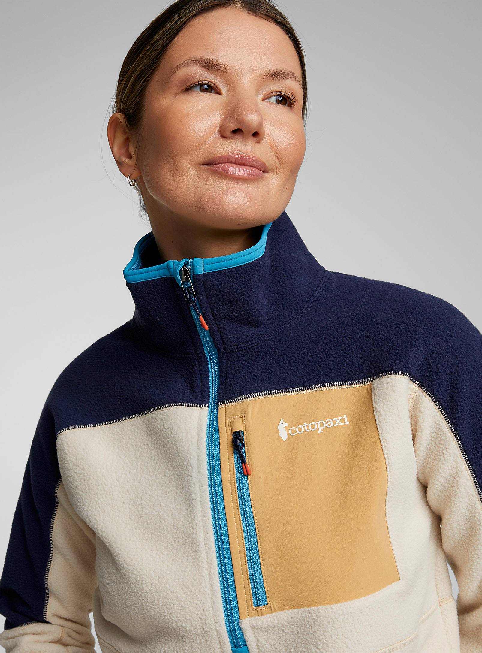 Cotopaxi Abrazo Patch-pocket Polar Fleece Sweater In Patterned Ecru