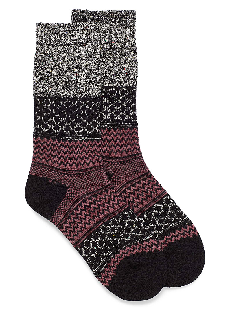 Simons Ruby Red Merino wool mixed jacquard socks for women