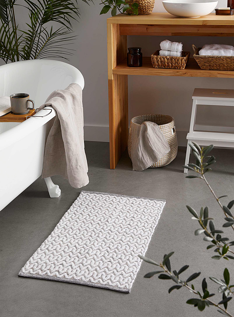 Simons Maison: Le tapis de bain ondes paisibles 51 x 81 cm Blanc à motifs
