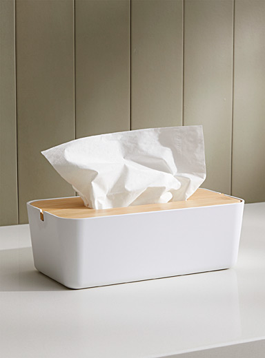 La boîte papier mouchoir bambou-résine blanche, Simons Maison, Accessoires pour la salle de bains