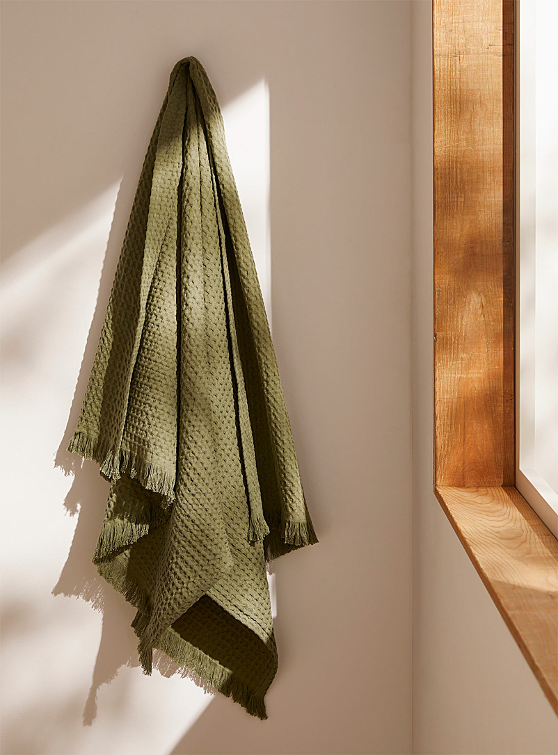 Citta Design: La serviette de plage gaufrée 90 x 150 cm Vert foncé-mousse-olive