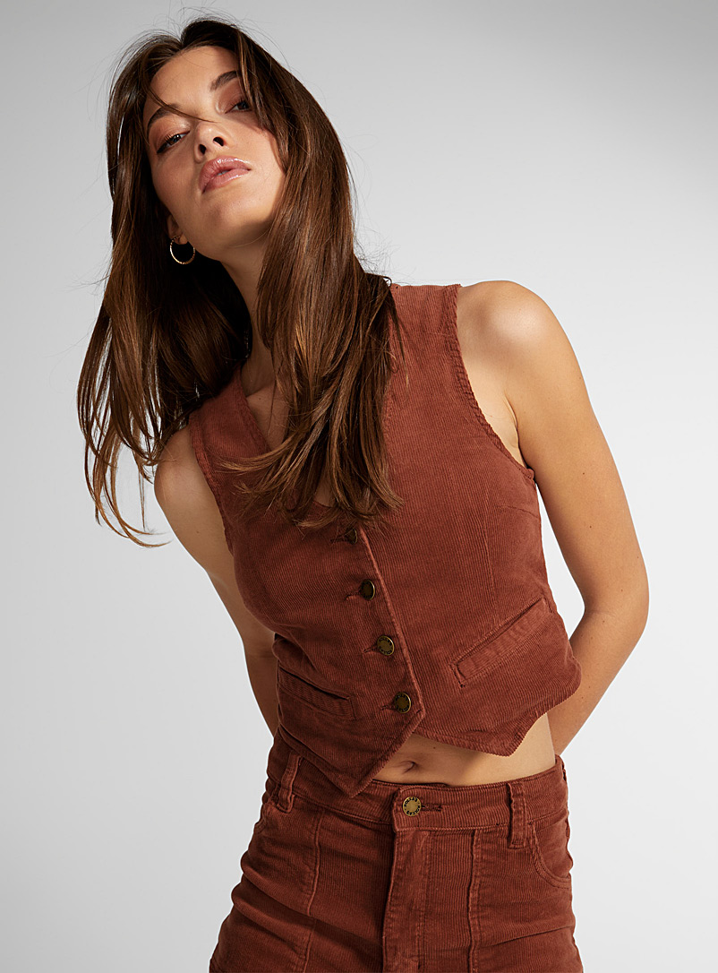 Rolla's Copper brown  Mini ribbing velvet mahogany vest for women