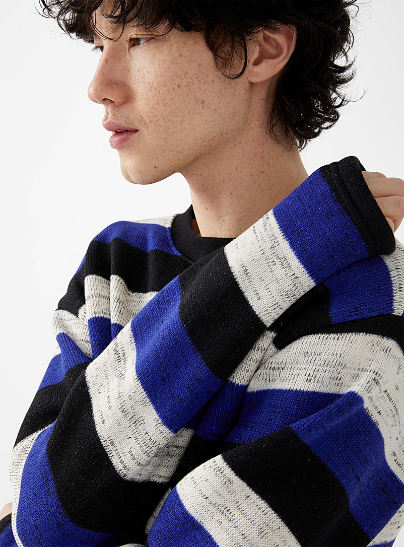 Le 31 Blue Heathered stripe knit sweatshirt for men