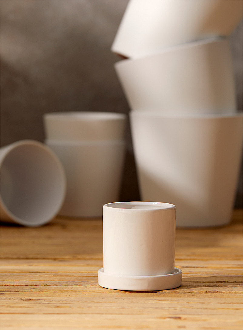 Simons Maison: Le mini cache-pot à soucoupe minimaliste 3 po Blanc